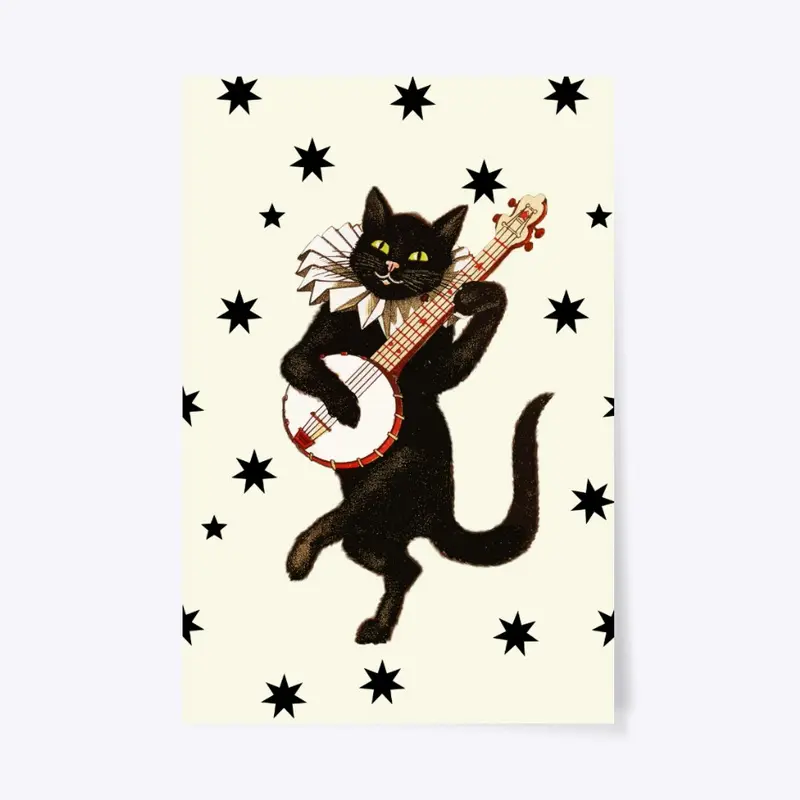 Vintage Black Cat Guitar and Stars