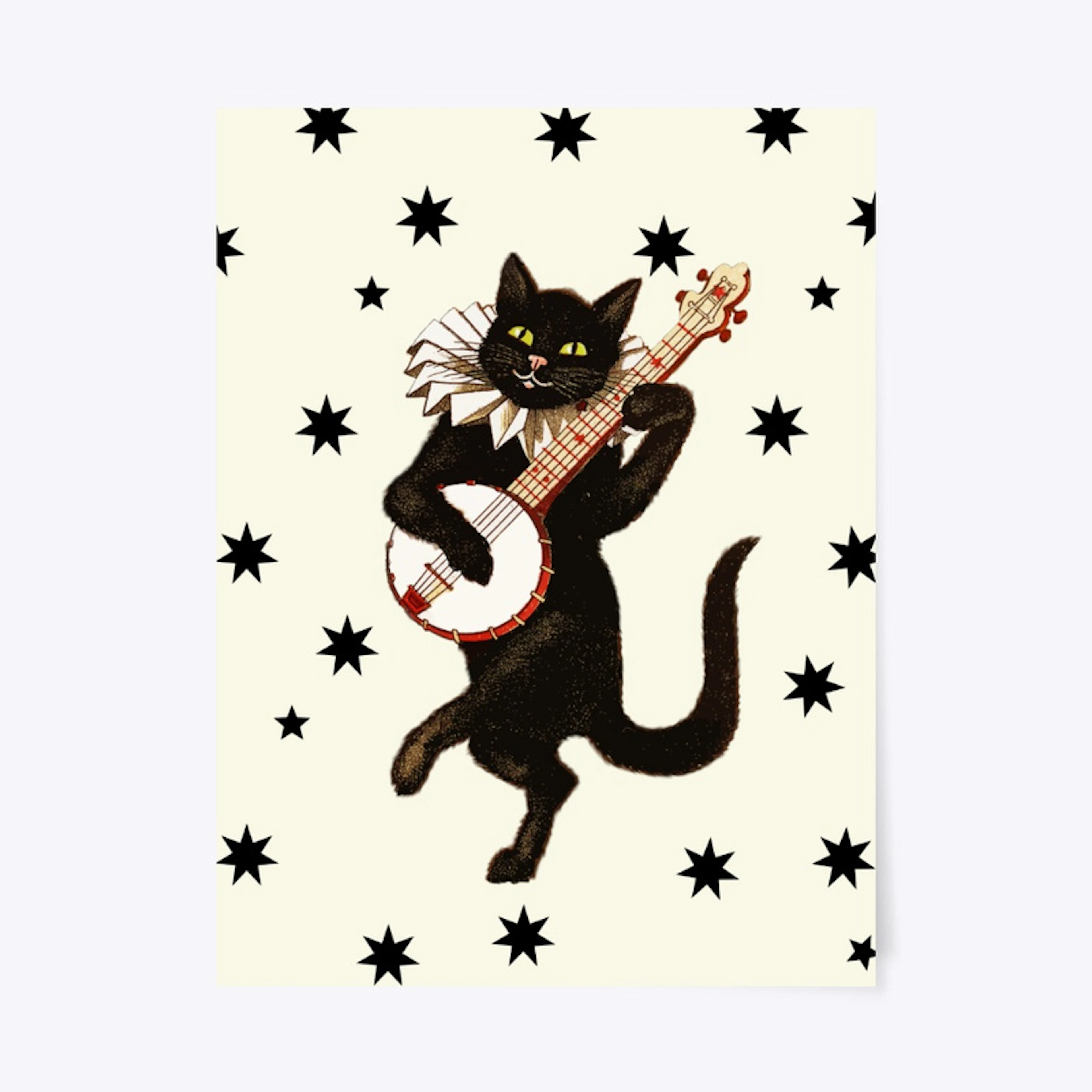 Vintage Black Cat Guitar and Stars