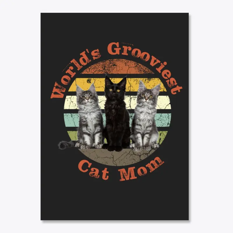 "World's Grooviest Cat Mom" Retro Cats