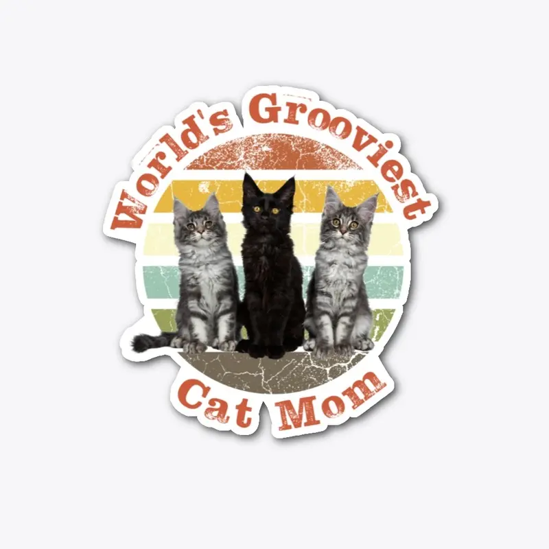 "World's Grooviest Cat Mom" Retro Cats