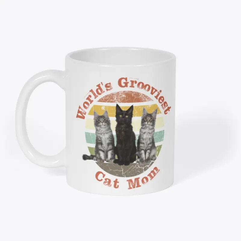 "World's Grooviest Cat Mom" Retro Cats